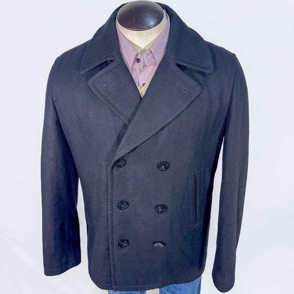 NAUTICA Men's Classic Double-Breasted Peacoat Coat Quilted Lining Black Sz M